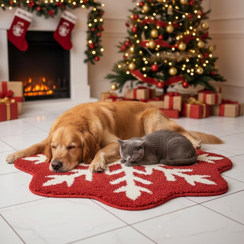 REFGY Christmas Bath Rug, 24x24" Red Snowflake Style Bathroom Mat, Extra Soft & Absorbent, Machine Washable Non Slip Shower Mat, Winter Themed Xmas Plush Bathroom Floor Rug for Holiday Décor Snow Bath Rug - Image 4